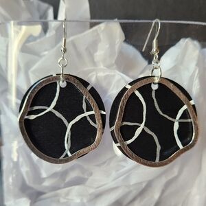 Silver & Black Round Earrings Handmade